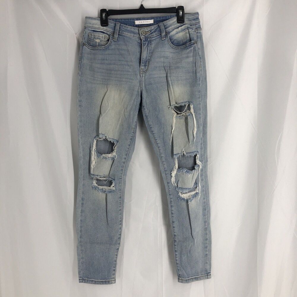 Eunina Jeans Womens Jude 9 Blue Mid Rise Skinny Ankle Distressed Denim